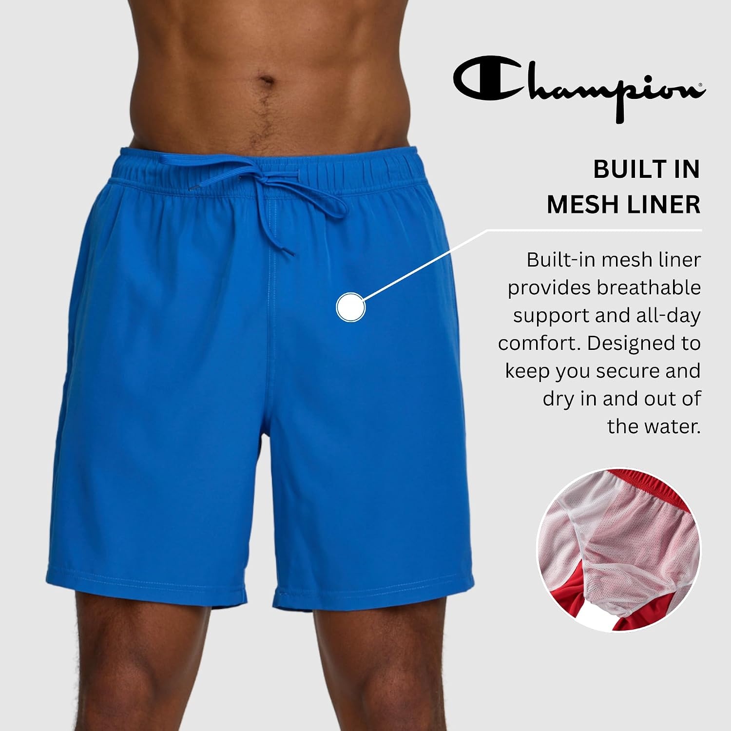 image:imageChampion Mens Swim Trunks with Mesh Liner 7 Inseam Quick Drying Mens Bathing Suit Board Shorts for Swimming and BeachNebulas Blue