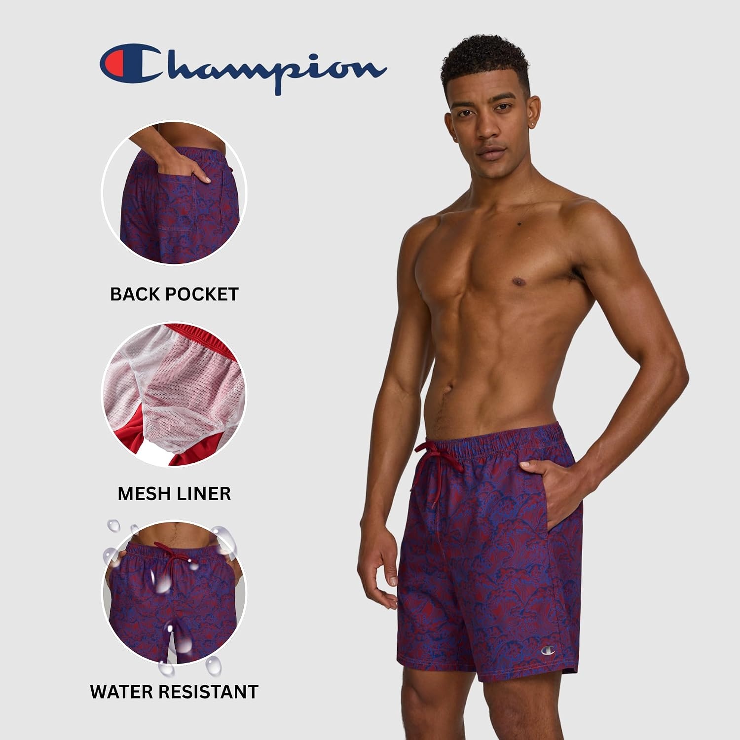image:imageChampion Mens Swim Trunks with Mesh Liner 7 Inseam Quick Drying Mens Bathing Suit Board Shorts for Swimming and BeachTidal Wave