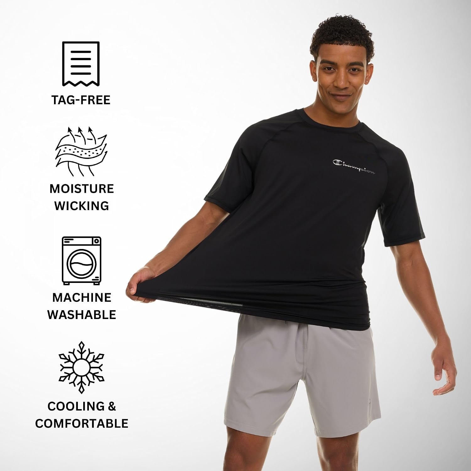 image:imageChampion Rash Guard for Men Short Sleeve Mens Swim Shirt Sun Shirt UPF 50 UV Protection SPF Quick Drying RashguardBlack