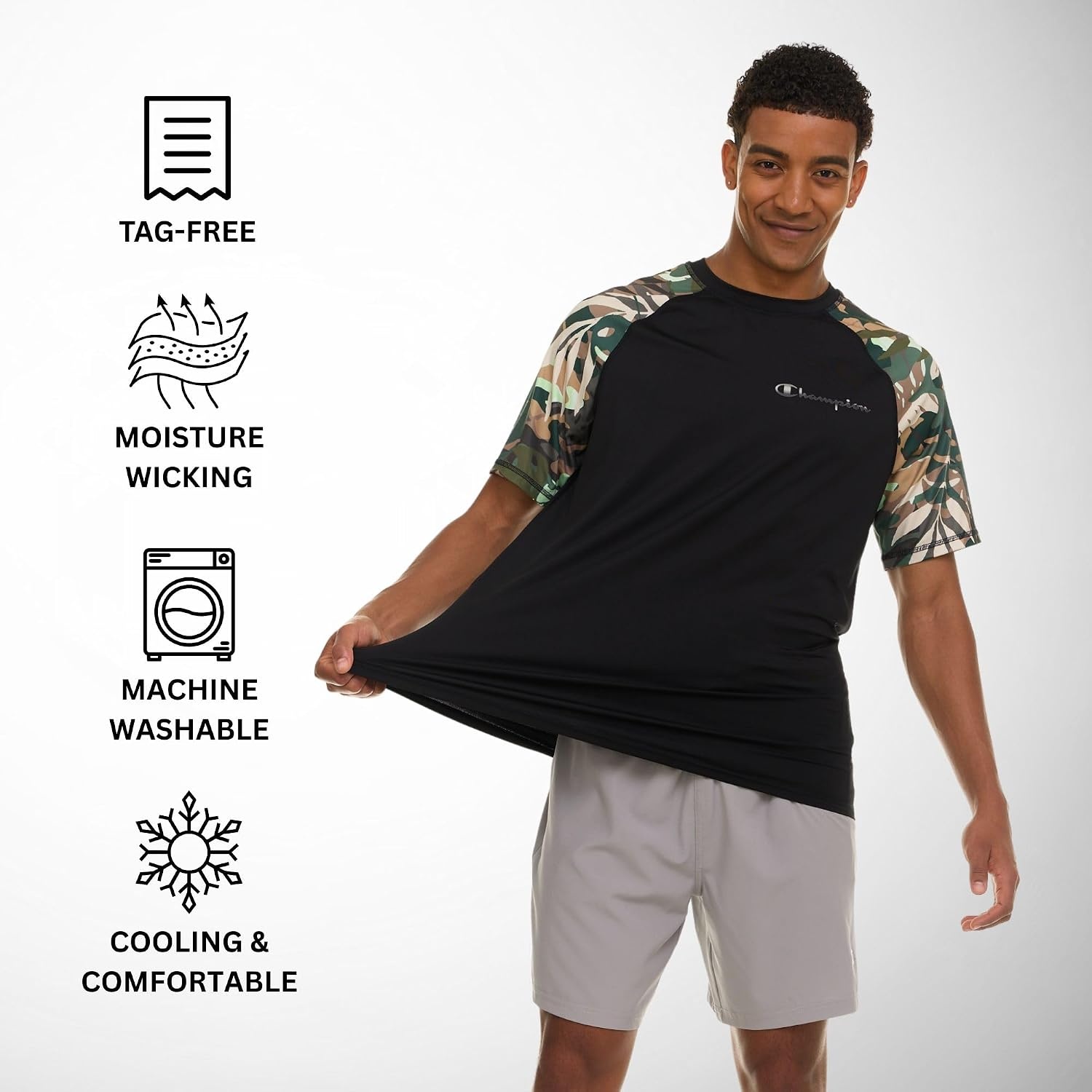 image:imageChampion Rash Guard for Men Short Sleeve Mens Swim Shirt Sun Shirt UPF 50 UV Protection SPF Quick Drying RashguardBlackCamo