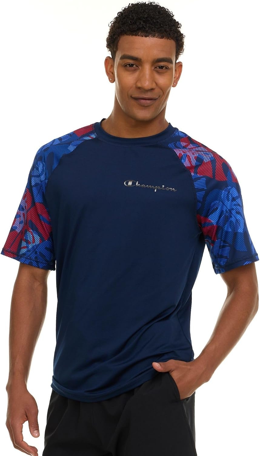 image:imageChampion Rash Guard for Men Short Sleeve Mens Swim Shirt Sun Shirt UPF 50 UV Protection SPF Quick Drying RashguardBlueLeaf