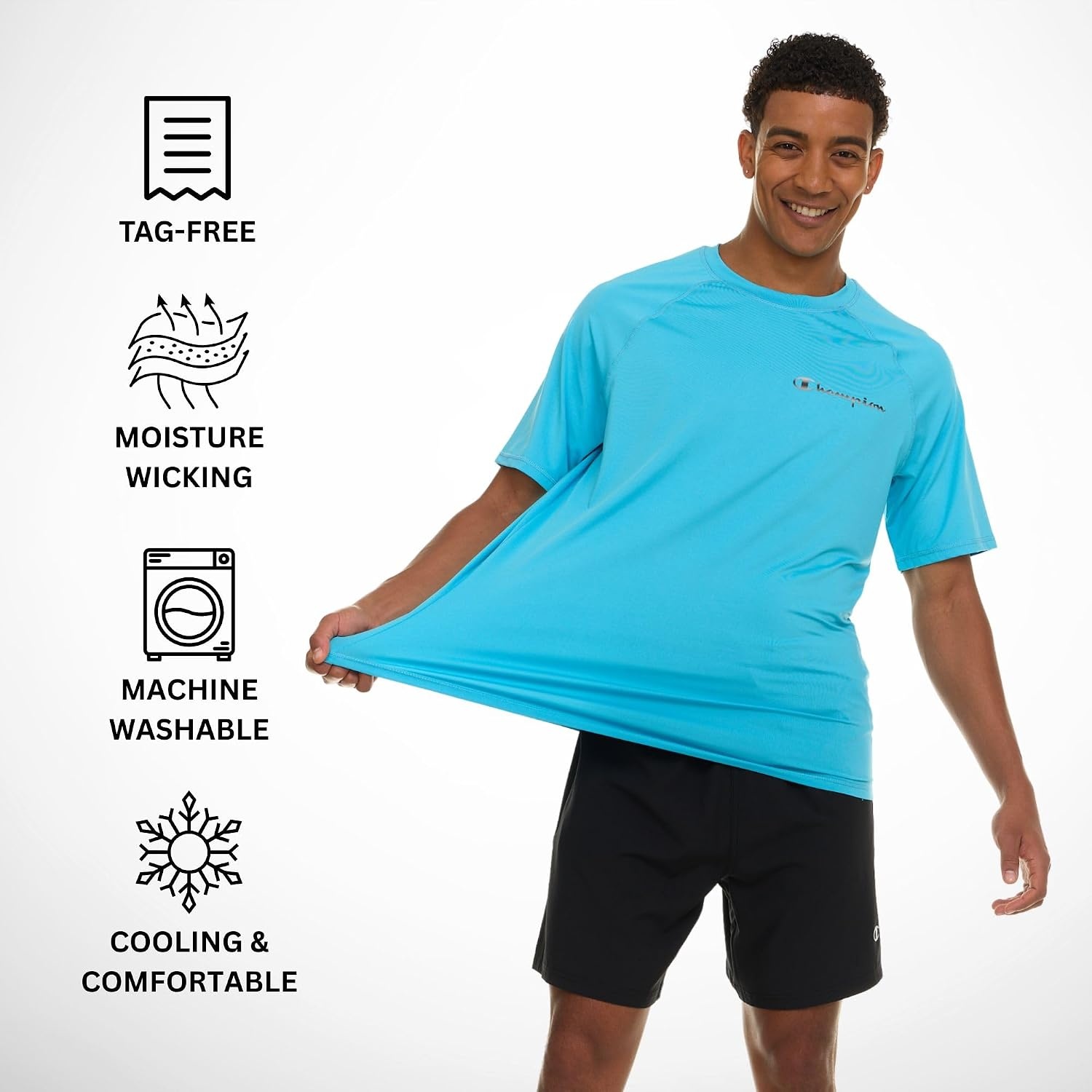 image:imageChampion Rash Guard for Men Short Sleeve Mens Swim Shirt Sun Shirt UPF 50 UV Protection SPF Quick Drying RashguardLight Blue