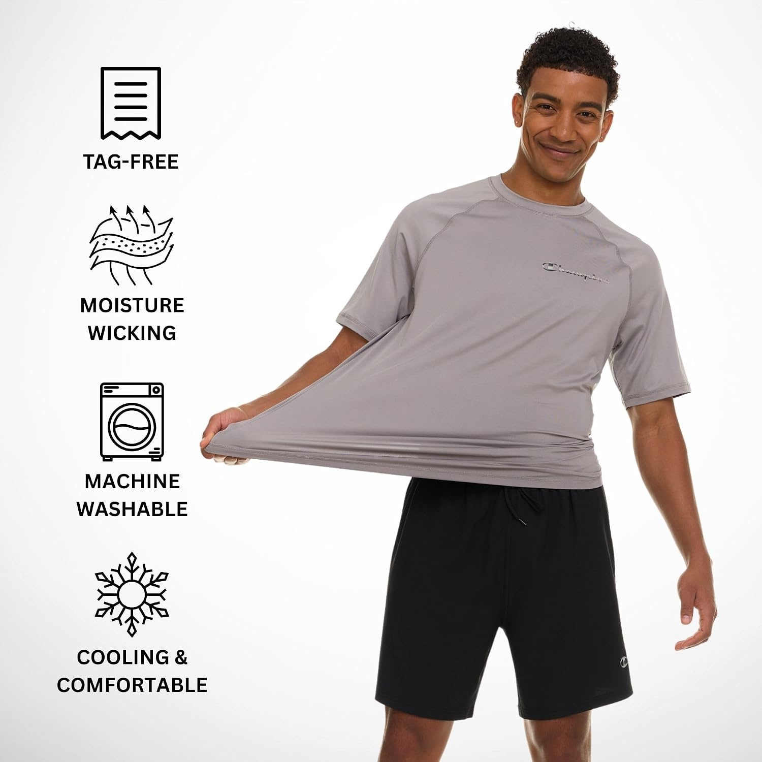 image:imageChampion Rash Guard for Men Short Sleeve Mens Swim Shirt Sun Shirt UPF 50 UV Protection SPF Quick Drying RashguardLight Grey