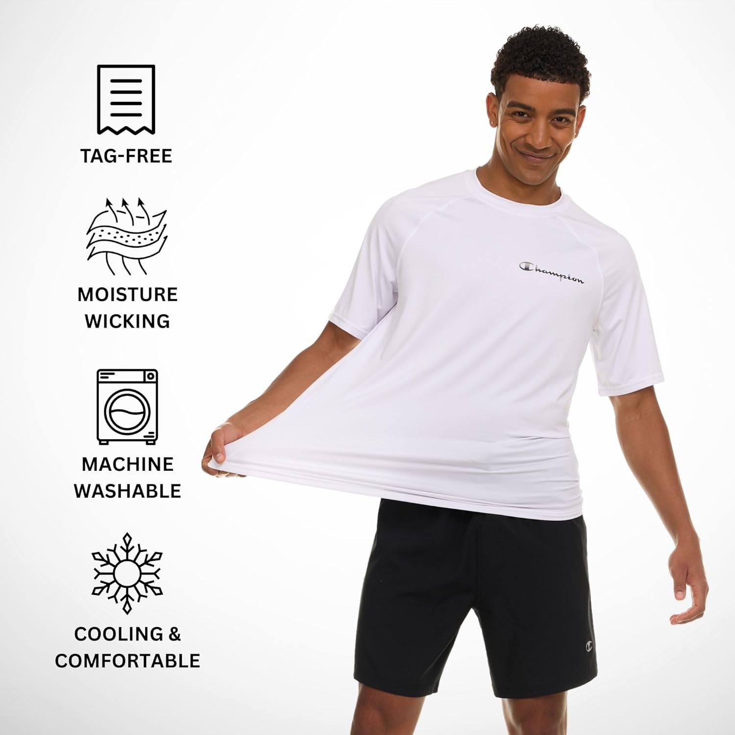 image:imageChampion Rash Guard for Men Short Sleeve Mens Swim Shirt Sun Shirt UPF 50 UV Protection SPF Quick Drying RashguardWhite