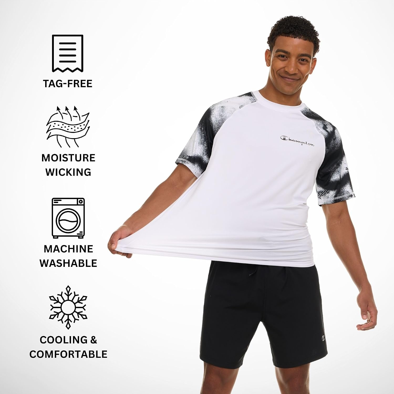 image:imageChampion Rash Guard for Men Short Sleeve Mens Swim Shirt Sun Shirt UPF 50 UV Protection SPF Quick Drying RashguardWhite Multi