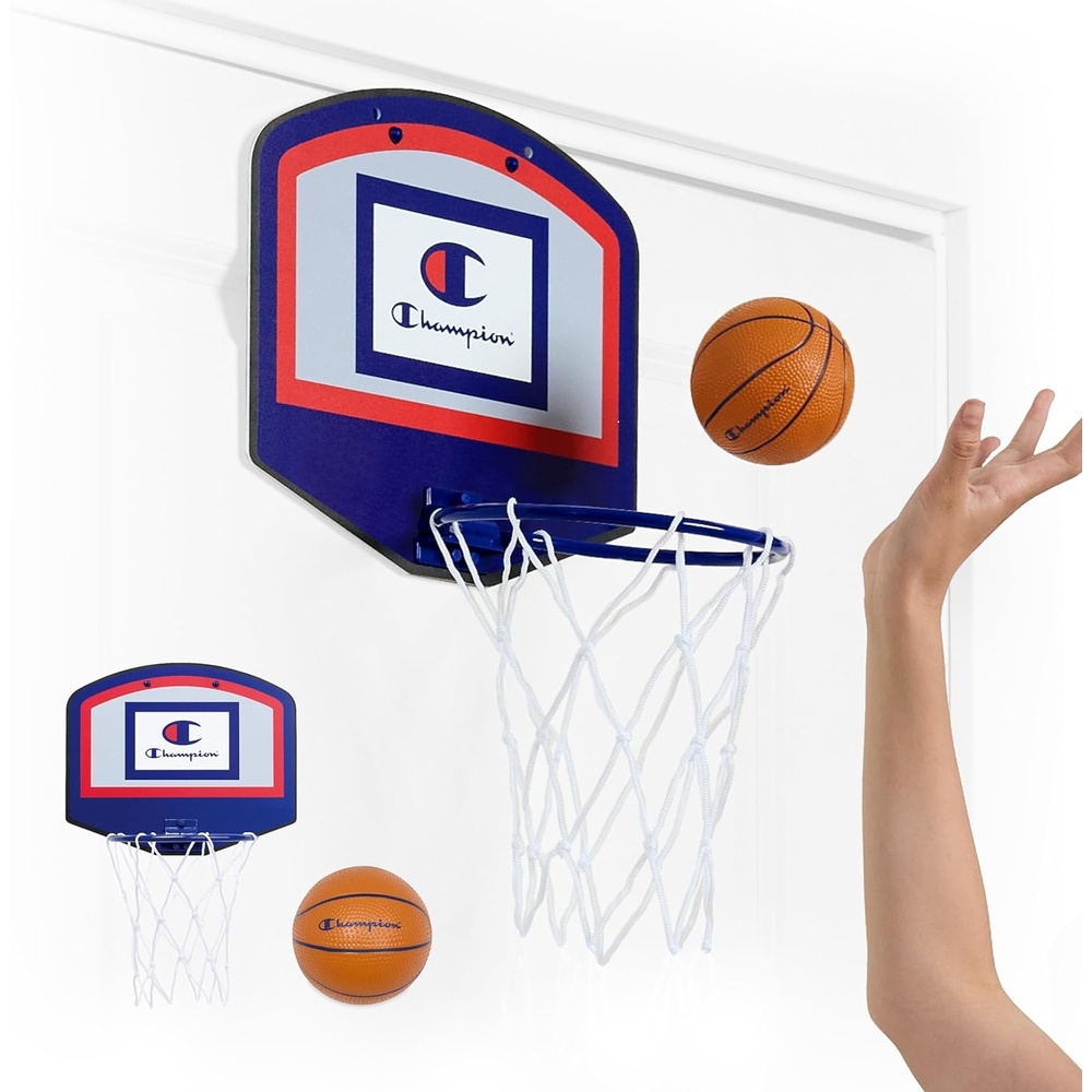 image:imageChampion 360 Mini Basketball Hoop SetOvertheDoor 105x 85Backboard with SpringLoaded Foldable Rim Nylon NetMini BallRedWhiteBlue