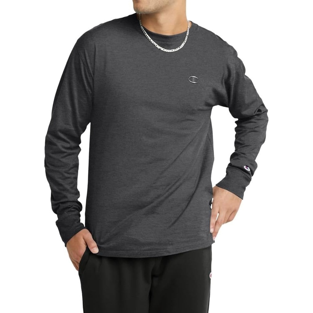 image:imageChampion Mens Classic Long Sleeve TShirt Standard Fit C Logo Available in Regular and Big amp TallGranite Heather