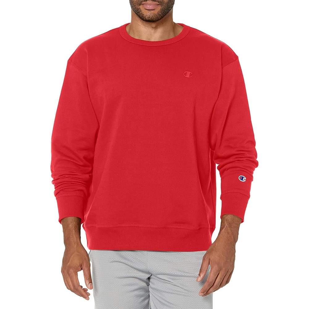 image:imageChampion Mens Crewneck Fleece Sweatshirt Standard Fit Midweight C Logo Available in Regular and Big amp Tall Team Red Scarlet C Logo Large Tall
