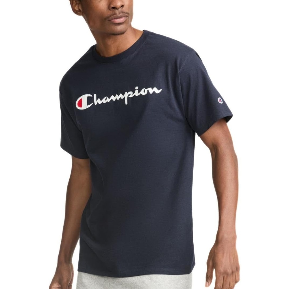 image:imageChampion Mens Graphic Short Sleeve TShirt Standard Fit Classic Script Logo Midweight 100 CottonDeep Navy Classic Script Logo