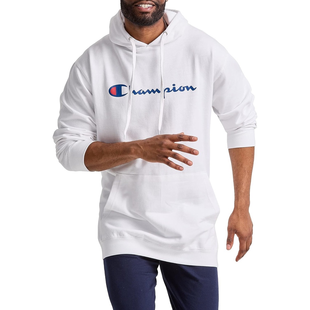 image:imageChampion Mens Pullover Graphic Fleece Hoodie Standard Fit Midweight Fleece Classic Script Logo Available Regular Big amp TallWhite Classic Script Logo