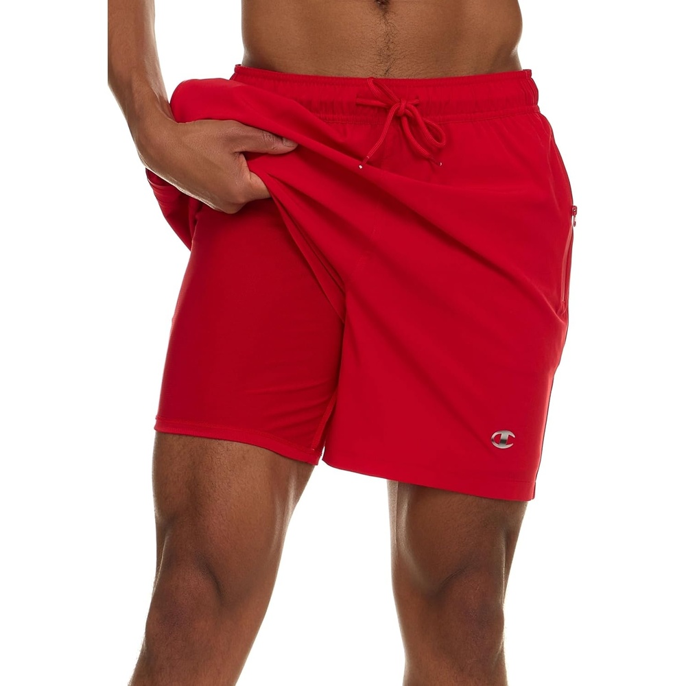 image:imageChampion Mens Swim Trunks with Compression Liner 2 in 1 Mens Bathing Suit Shorts 7 Inch Inseam Board Shorts for SwimmingRed