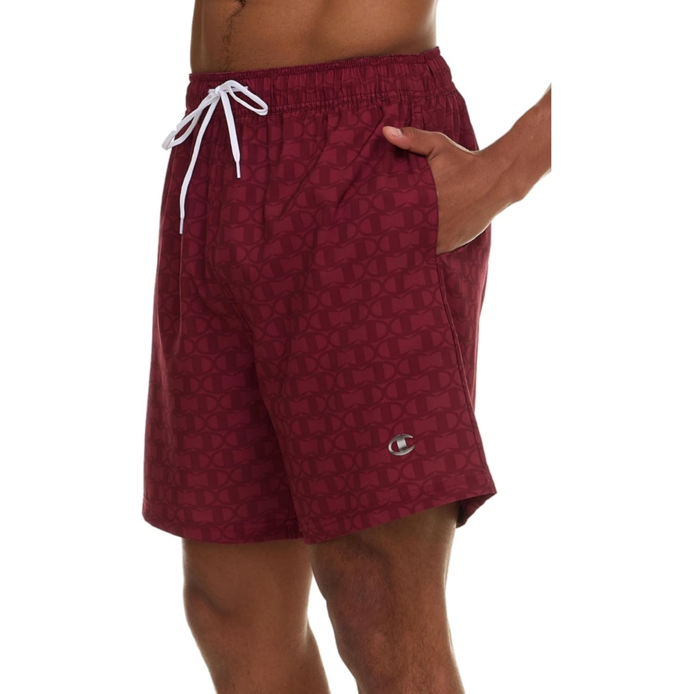 image:imageChampion Mens Swim Trunks with Mesh Liner 7 Inseam Quick Drying Mens Bathing Suit Board Shorts for Swimming and BeachBurgundyLogo