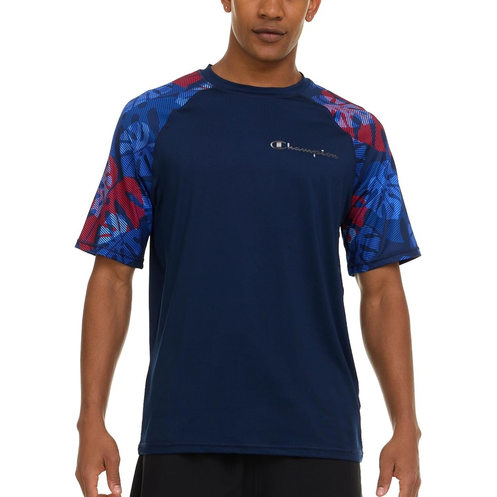 image:imageChampion Rash Guard for Men Short Sleeve Mens Swim Shirt Sun Shirt UPF 50 UV Protection SPF Quick Drying RashguardBlueLeaf