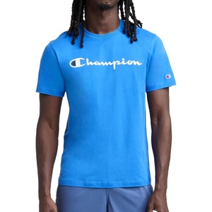 Champion Men’s Graphic Short Sleeve T-Shirt, Standard Fit, Classic Script Logo, Midweight 100% Cotton(Nebulas Blue – Classic Script Logo)