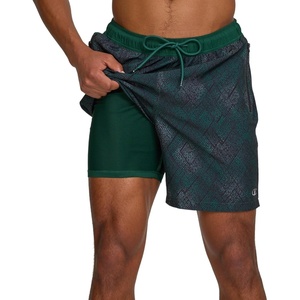 Champion Mens Swim Trunks with Compression Liner, 2 in 1 Mens Bathing Suit Shorts, 7 Inch Inseam Board Shorts for Swimming(Patch Texture)