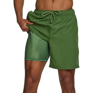 Champion Mens Swim Trunks with Compression Liner, 2 in 1 Mens Bathing Suit Shorts, 7 Inch Inseam Board Shorts for Swimming(Ryegrass Green)