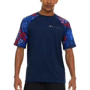 Champion Rash Guard for Men Short Sleeve, Mens Swim Shirt, Sun Shirt UPF+ 50 UV Protection, SPF Quick Drying Rashguard(Blue/Leaf)