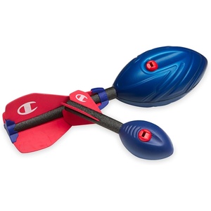 Champion Dual Threat 2-Football Set for Kids (Red/White/Blue), Whistling Foam Footballs with Aerodynamic Tails, Standard + Mini Throwing Balls, Soft Foam Design, for Backyard, Beach & Pool Play