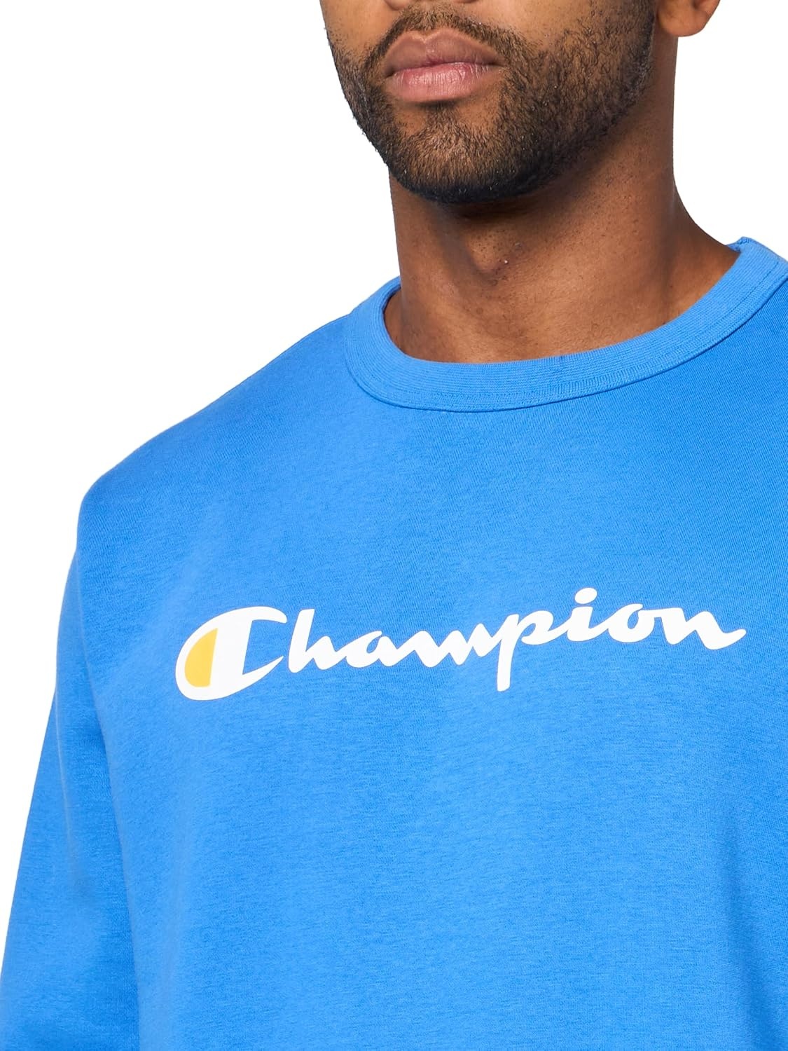 image:imageChampion Mens Crewneck Fleece Sweatshirt Standard Fit Midweight Script Logo Available in Regular and Big amp TallNebulas Blue Classic Script Logo