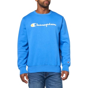 Champion Men’s Crewneck Fleece Sweatshirt, Standard Fit, Midweight, Script Logo, Available in Regular and Big & Tall(Nebulas Blue – Classic Script Logo)