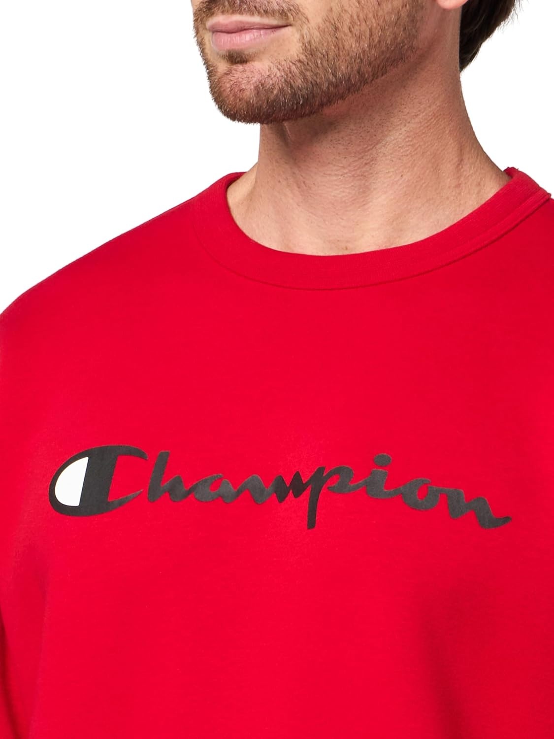 image:imageChampion Mens Crewneck Fleece Sweatshirt Standard Fit Midweight Script Logo Available in Regular and Big amp TallTango Red Classic Script Logo