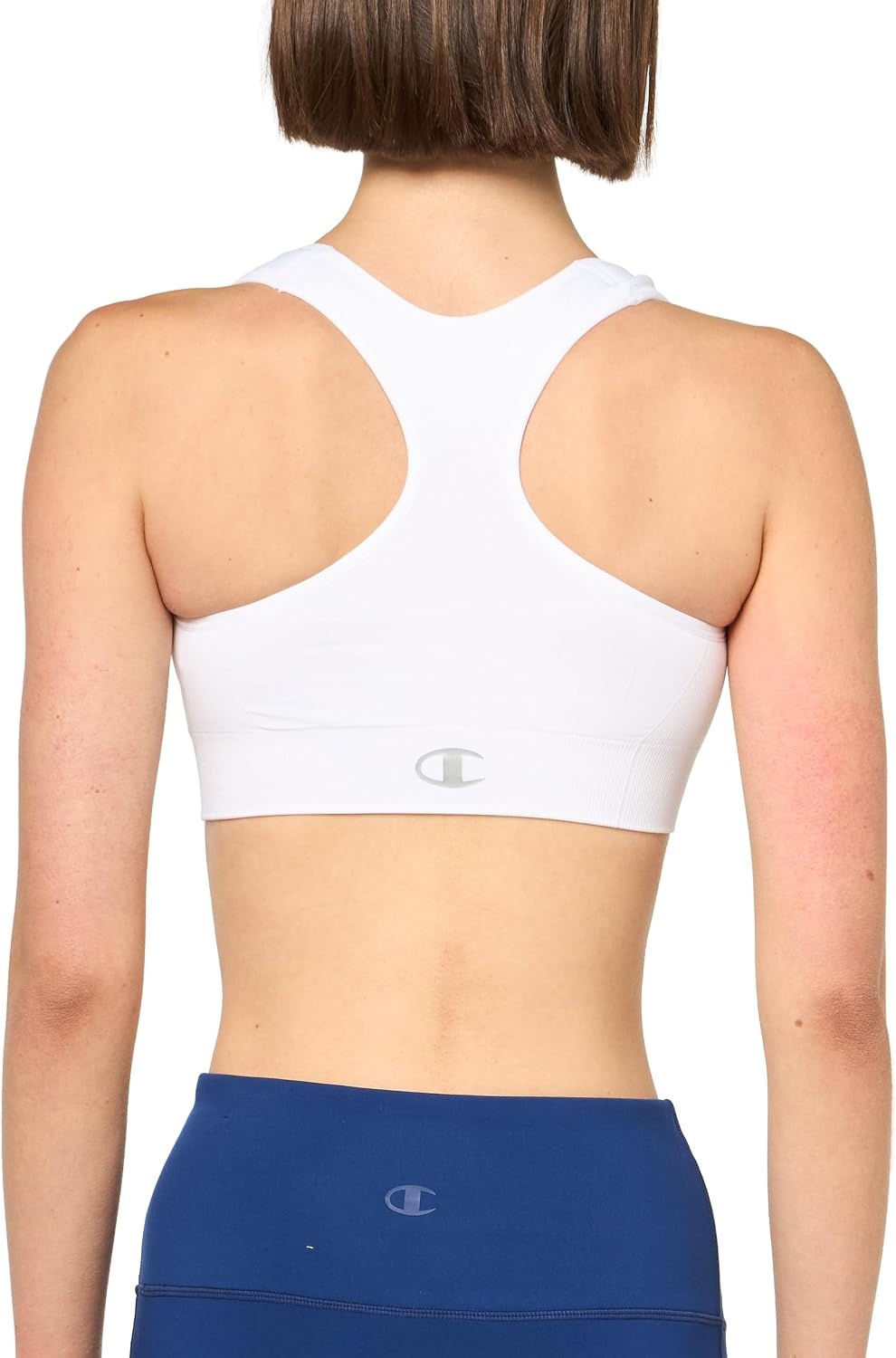 image:imageChampion Womens Infinity Racerback Sports Bra Moderate Support Seamless Moisture WickingBright White C Logo