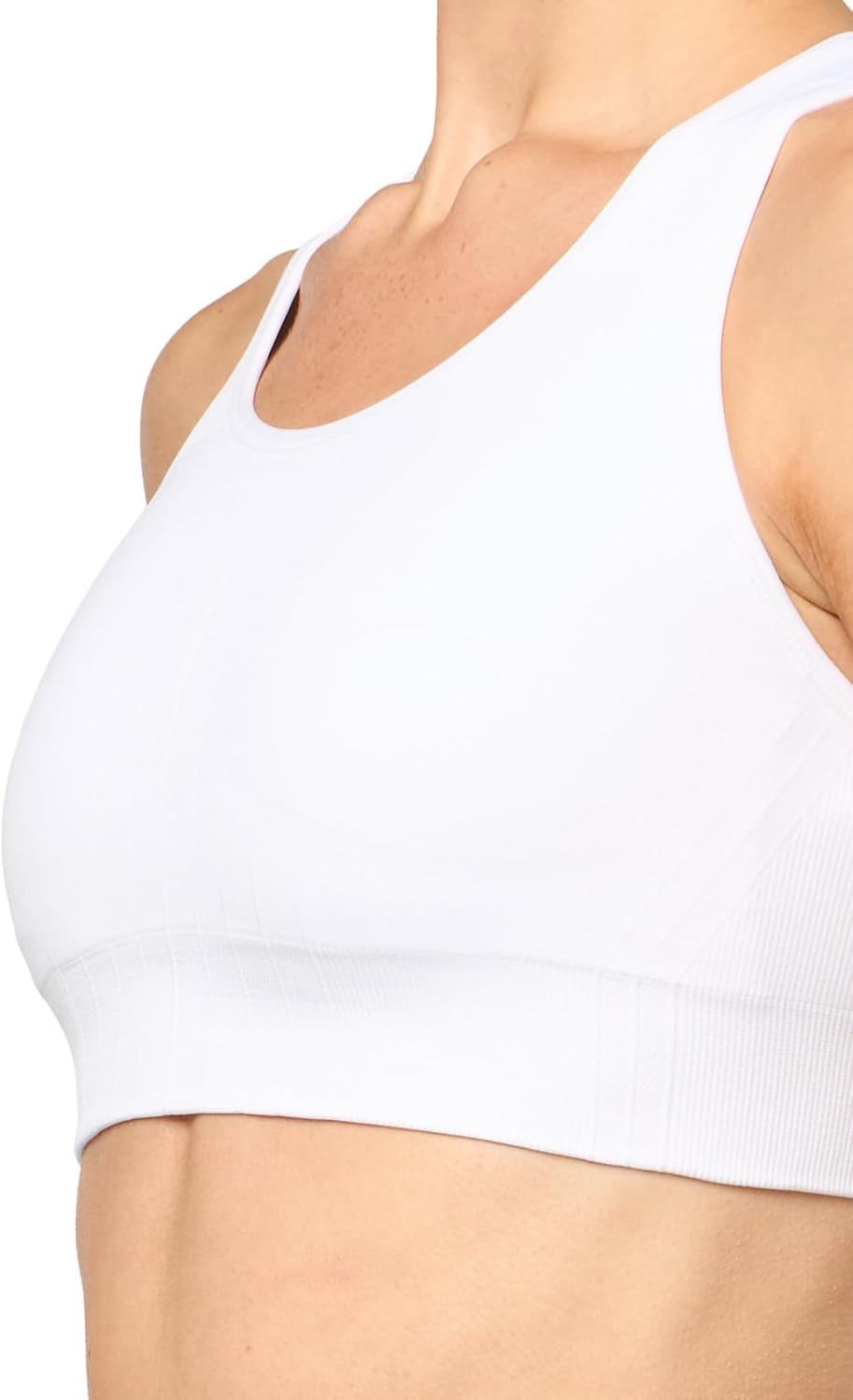 image:imageChampion Womens Infinity Racerback Sports Bra Moderate Support Seamless Moisture WickingBright White C Logo