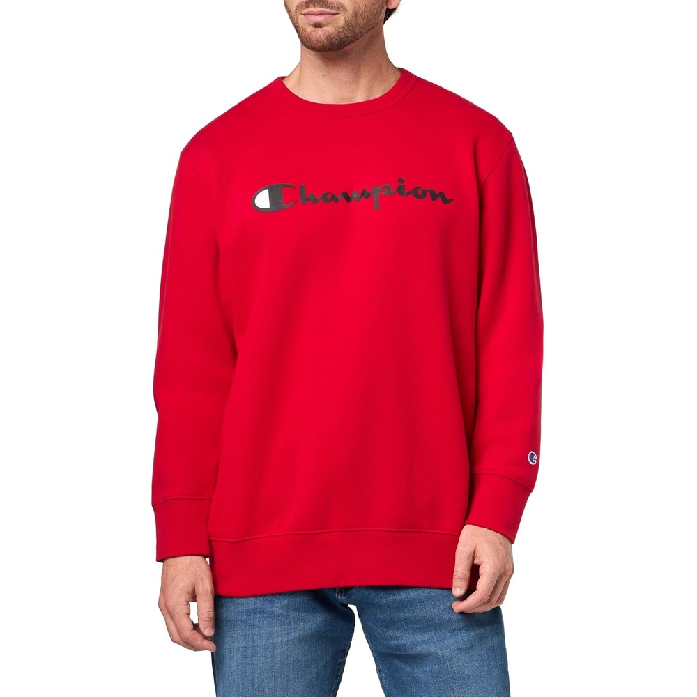 image:imageChampion Mens Crewneck Fleece Sweatshirt Standard Fit Midweight Script Logo Available in Regular and Big amp TallTango Red Classic Script Logo